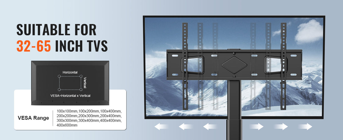 SucceBuy Suporte de TV giratório alto para TV de 32-65/70 polegadas com altura ajustável Suporte de TV portátil para piso Max VESA 600 x 800 mm