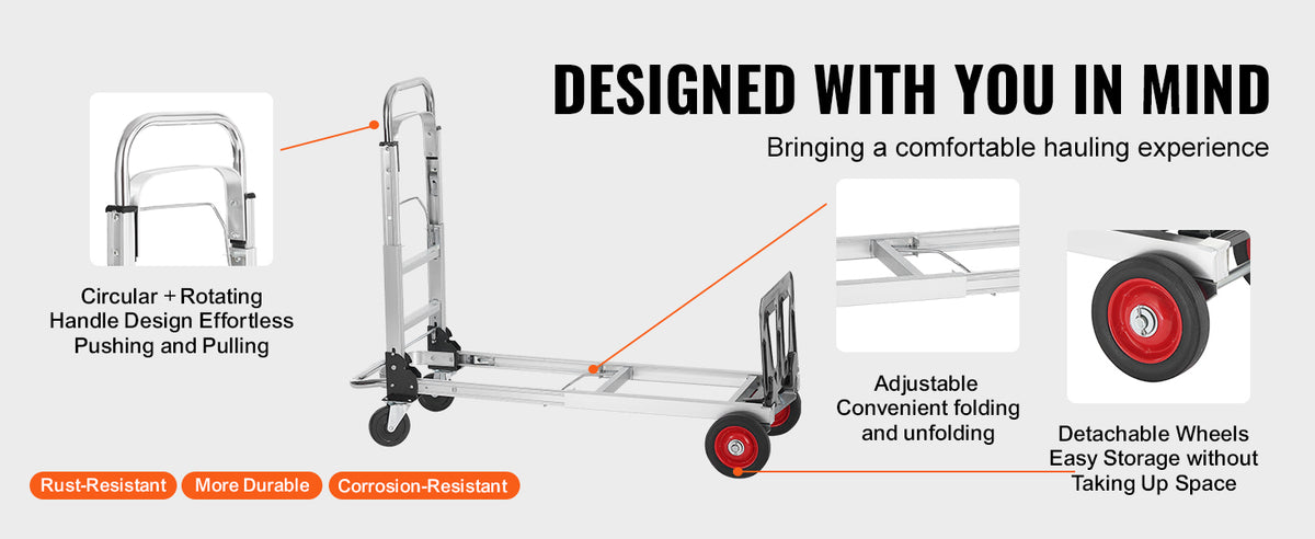 SucceBuy 400 libras de caminhão de mão dobrável leve dolly com rodas carrinho de utilidade de bagagem dobrável para transporte de armazém em movimento
