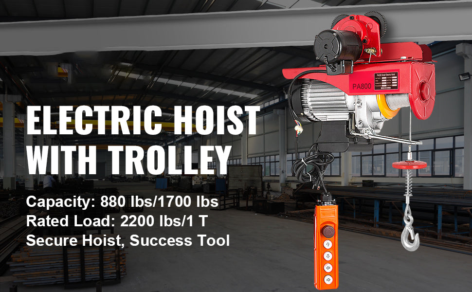SucceBuy 1700LBS Guindaste Elétrico com Carrinho Levantador Portátil Guincho de Garagem Elevador de Esforço com Controle Remoto Com Fio