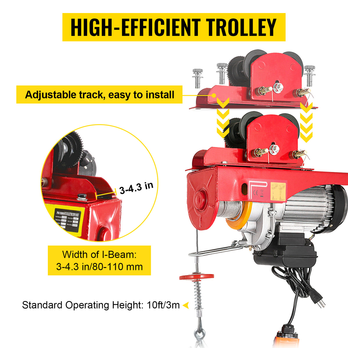 SucceBuy 1700LBS Guindaste Elétrico com Carrinho Levantador Portátil Guincho de Garagem Elevador de Esforço com Controle Remoto Com Fio