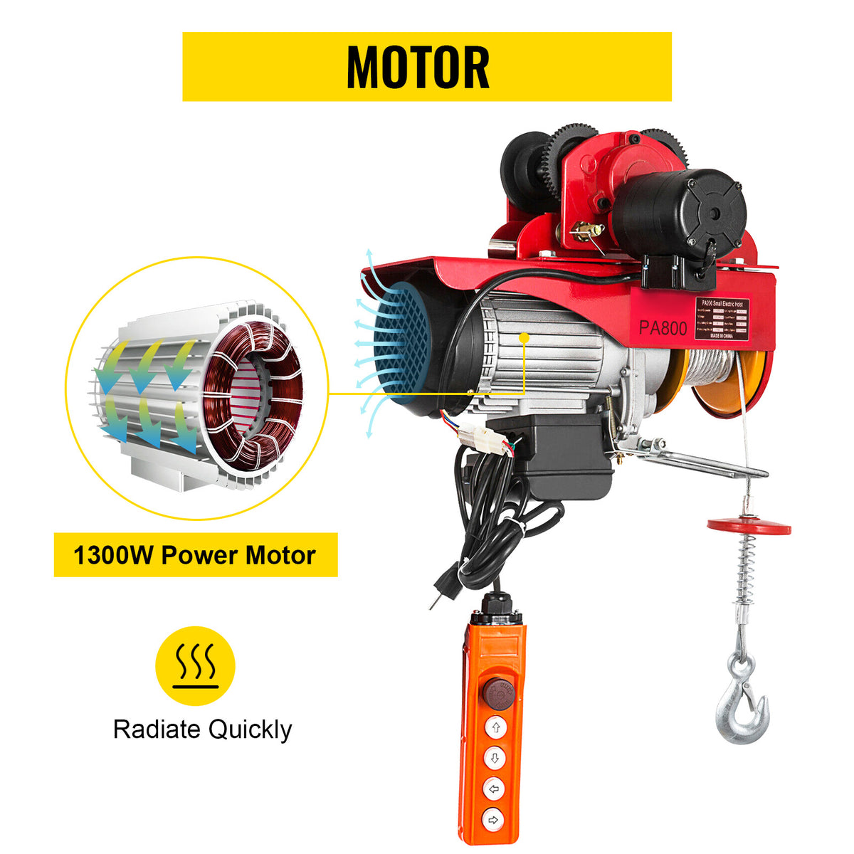 SucceBuy 1700LBS Guindaste Elétrico com Carrinho Levantador Portátil Guincho de Garagem Elevador de Esforço com Controle Remoto Com Fio