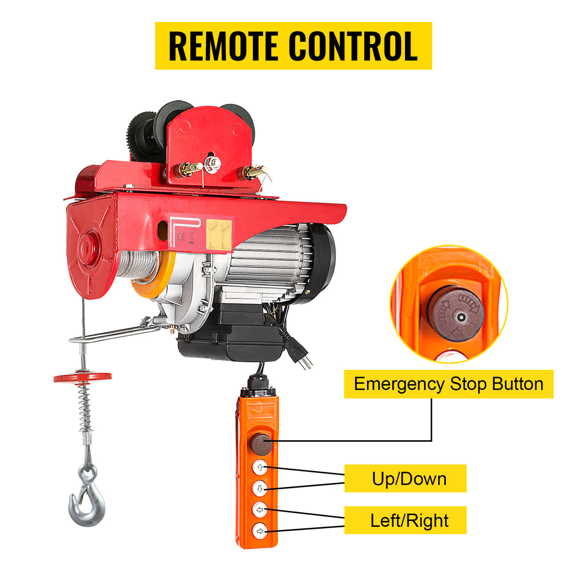 SucceBuy 1700LBS Guindaste Elétrico com Carrinho Levantador Portátil Guincho de Garagem Elevador de Esforço com Controle Remoto Com Fio