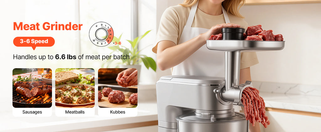 Batedeira Elétrica SucceBuy 5.7/6/7.8L, 1500W, Misturador de Massa, 6+ Velocidades, Batedeira com Cabeça Inclinável e Copo de Liquidificador de 1.5L
