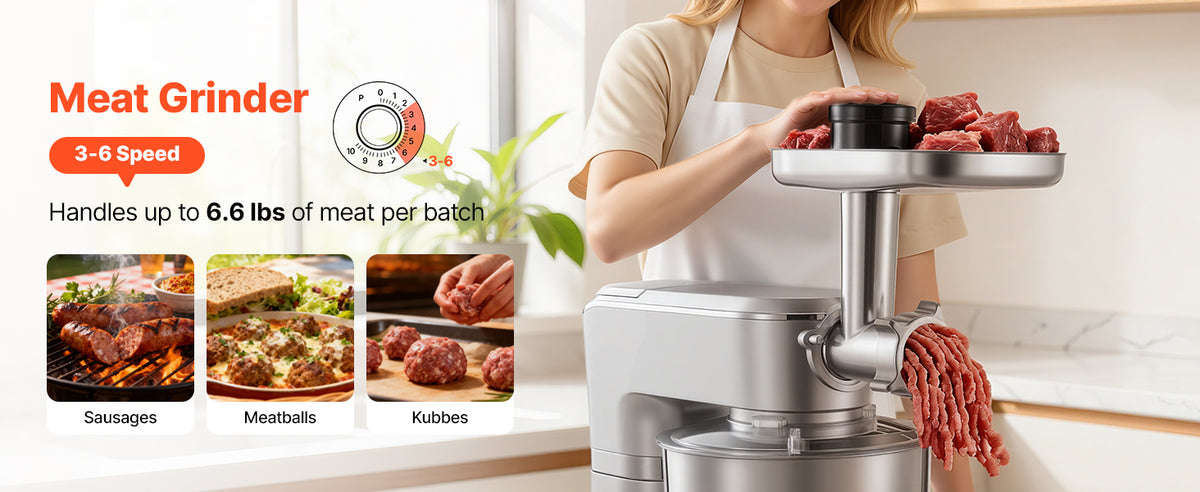 Batedeira Elétrica SucceBuy 5.7/6/7.8L, 1500W, Misturador de Massa, 6+ Velocidades, Batedeira com Cabeça Inclinável e Copo de Liquidificador de 1.5L