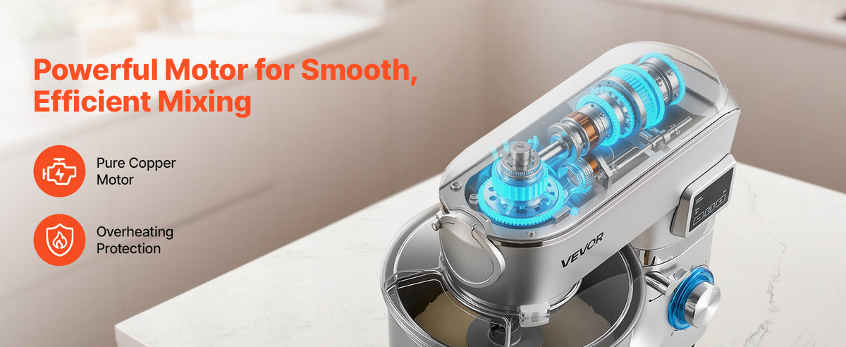Batedeira Elétrica SucceBuy 5.7/6/7.8L, 1500W, Misturador de Massa, 6+ Velocidades, Batedeira com Cabeça Inclinável e Copo de Liquidificador de 1.5L